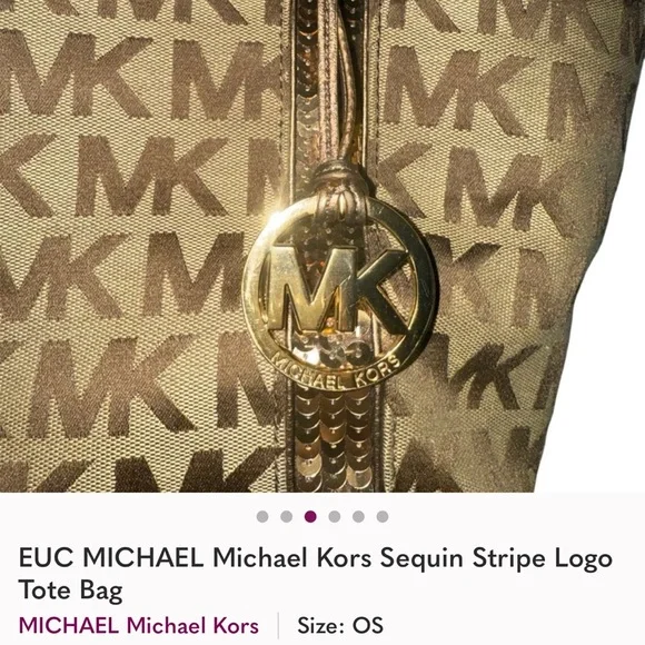 EUC MMK Sequin Stripe Tan Tote Bag - Picture 3 of 6